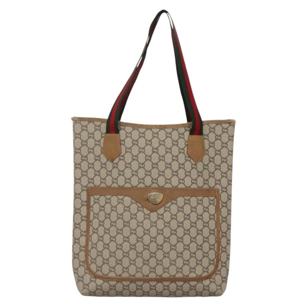 GUCCI GG Plus Supreme Web Sherry Line Tote Bag PVC Beige Gold Auth BA5355 - Picture 12 of 15